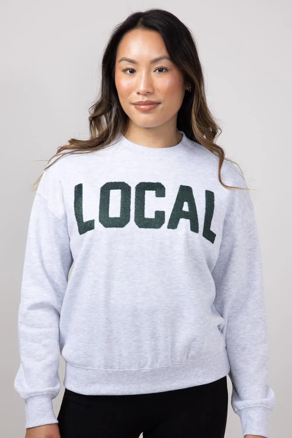 1897 Active Chenille Patch Local Crewneck for Women in Ice Grey | GT813-ICEGREY