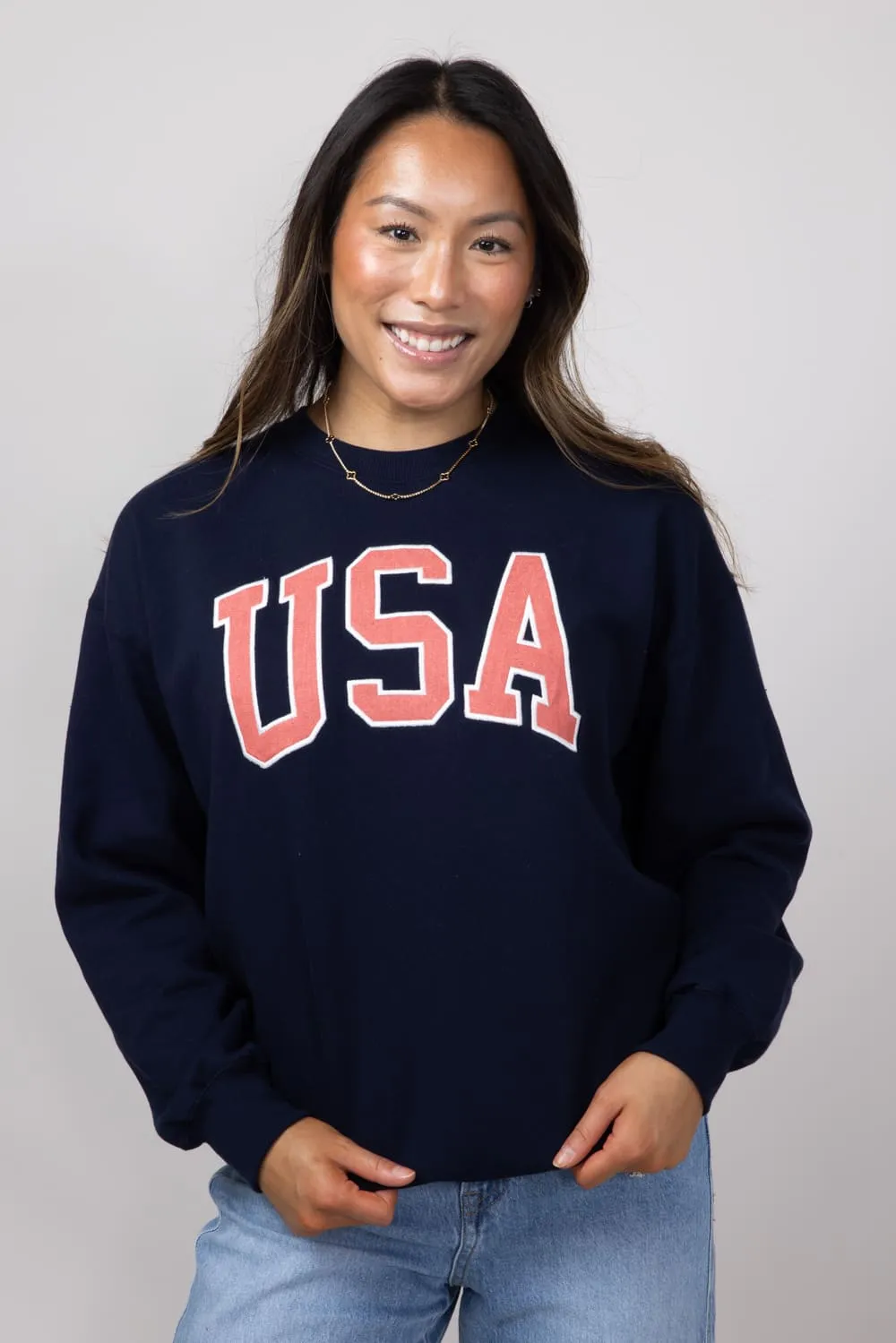 1897 Active Embroidered USA Sweatshirt for Women in Deep Navy | GT875-DEEPNAVY
