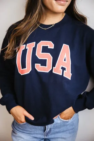1897 Active Embroidered USA Sweatshirt for Women in Deep Navy | GT875-DEEPNAVY