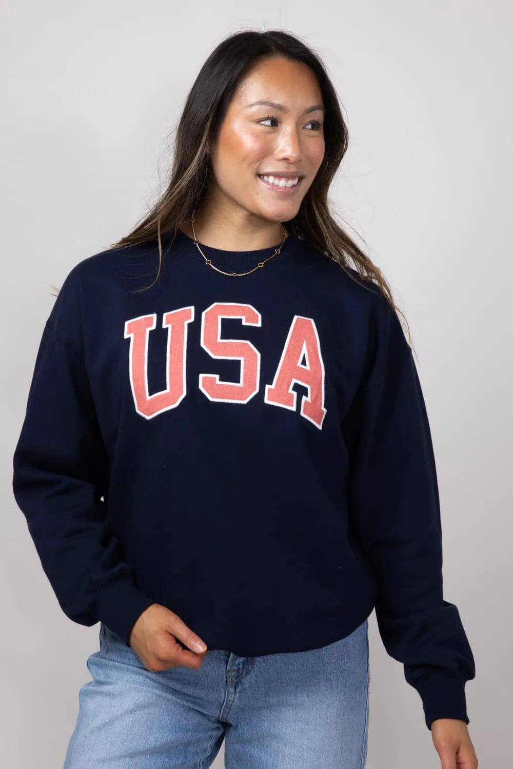 1897 Active Embroidered USA Sweatshirt for Women in Deep Navy | GT875-DEEPNAVY
