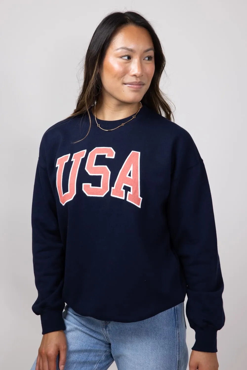 1897 Active Embroidered USA Sweatshirt for Women in Deep Navy | GT875-DEEPNAVY