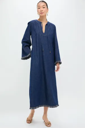 Atlantic Rhiannon Fringe Denim Midi Dress