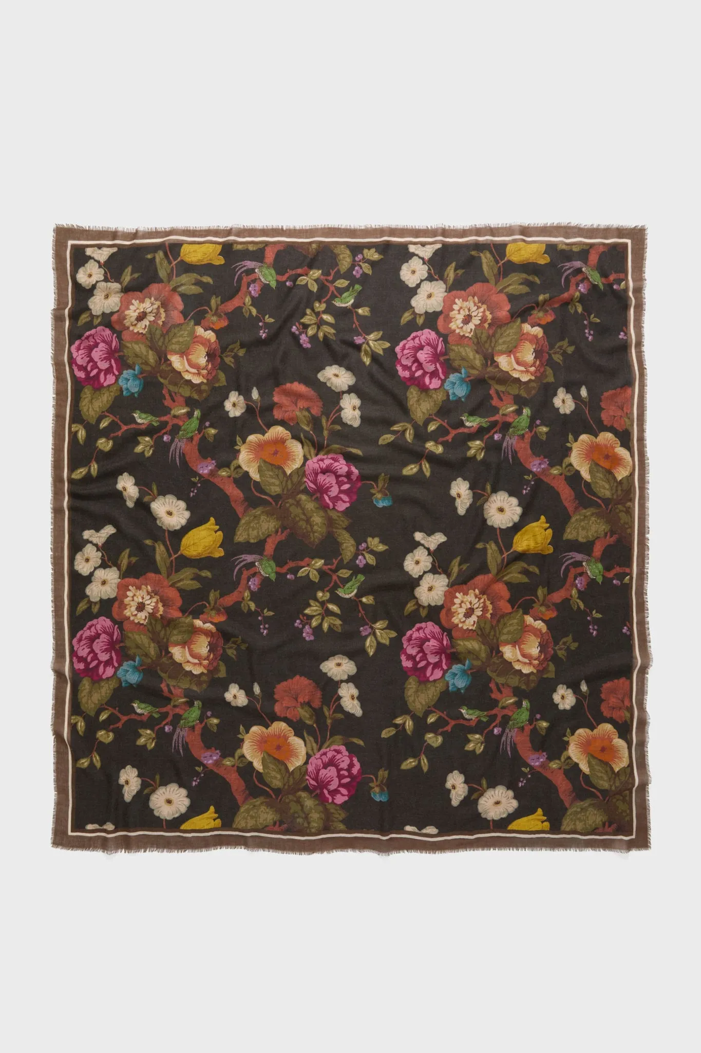 Baroque Floral Silk Cashmere Blend Large Scarf