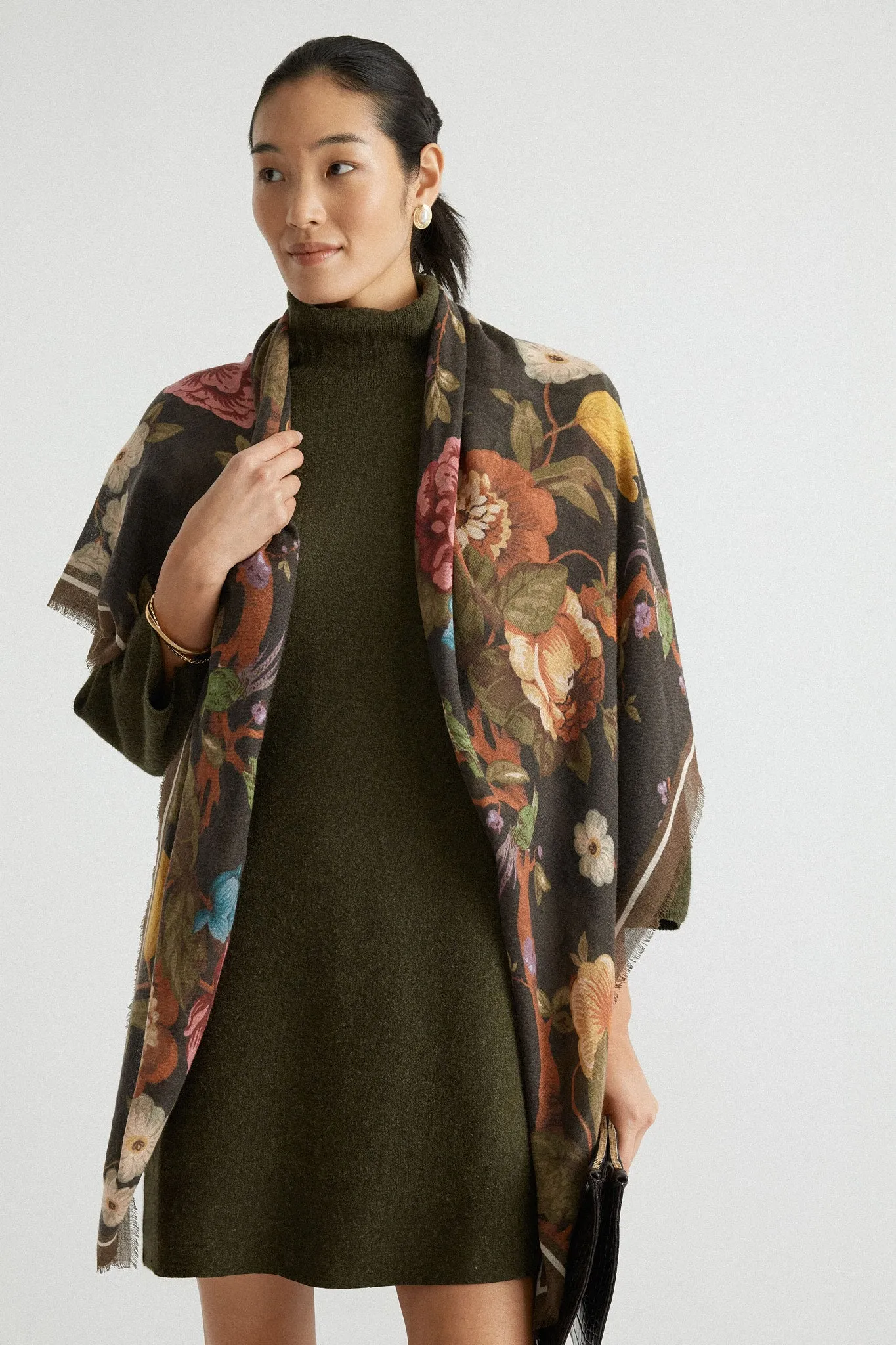 Baroque Floral Silk Cashmere Blend Large Scarf