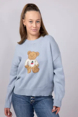 Bear Cherry Crewneck Sweater for Women in Light Blue | IWT5160-1-LTBLUE