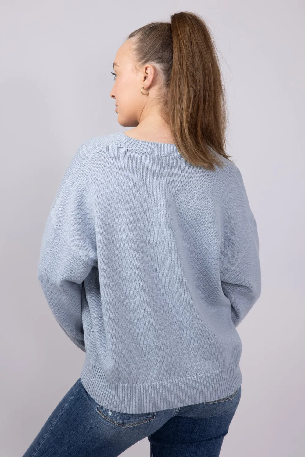 Bear Cherry Crewneck Sweater for Women in Light Blue | IWT5160-1-LTBLUE