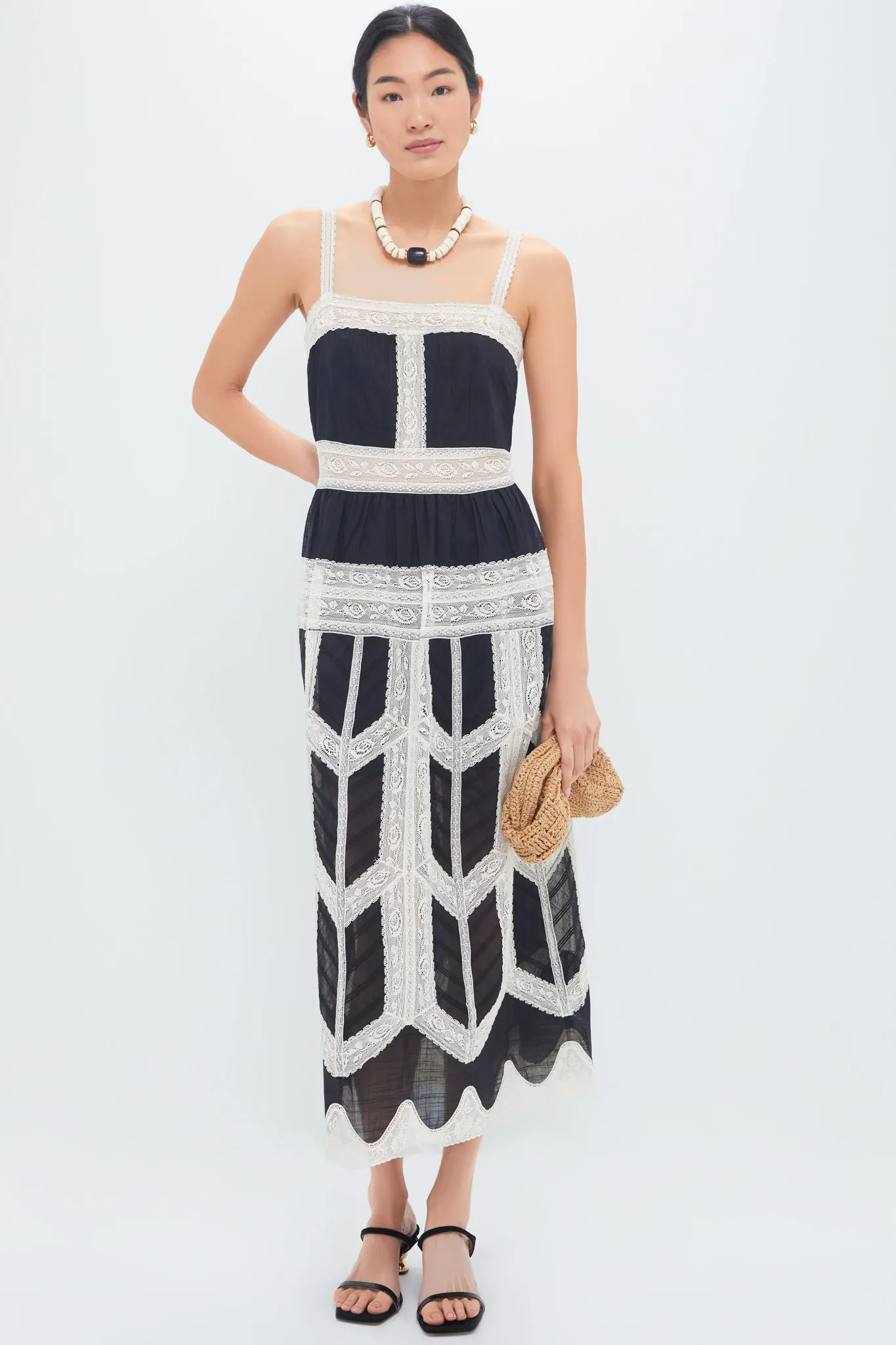 Black and Cream Rhiannon Lace Slip Dress