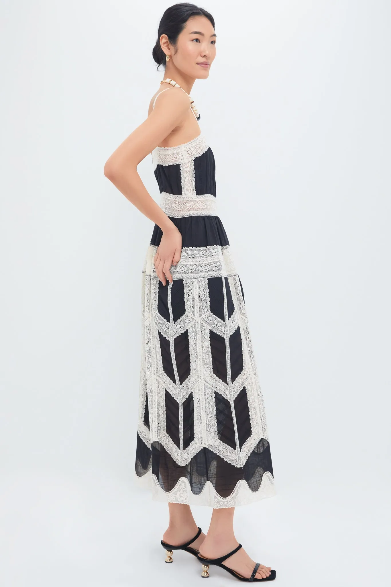 Black and Cream Rhiannon Lace Slip Dress