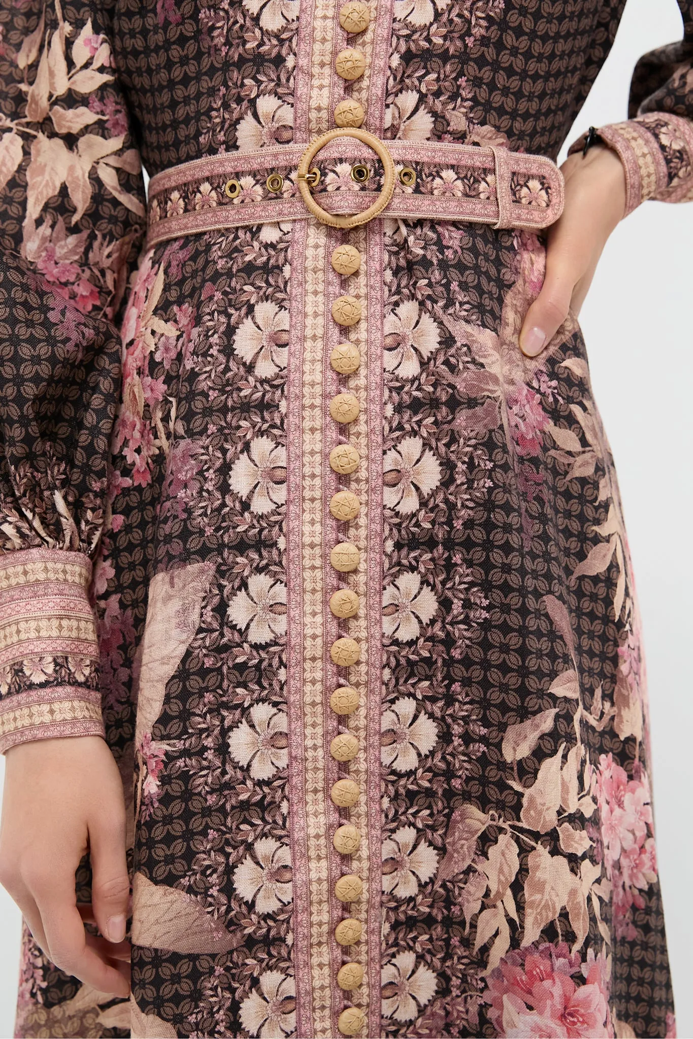Black Floral Illuminate Buttoned Midi Dress