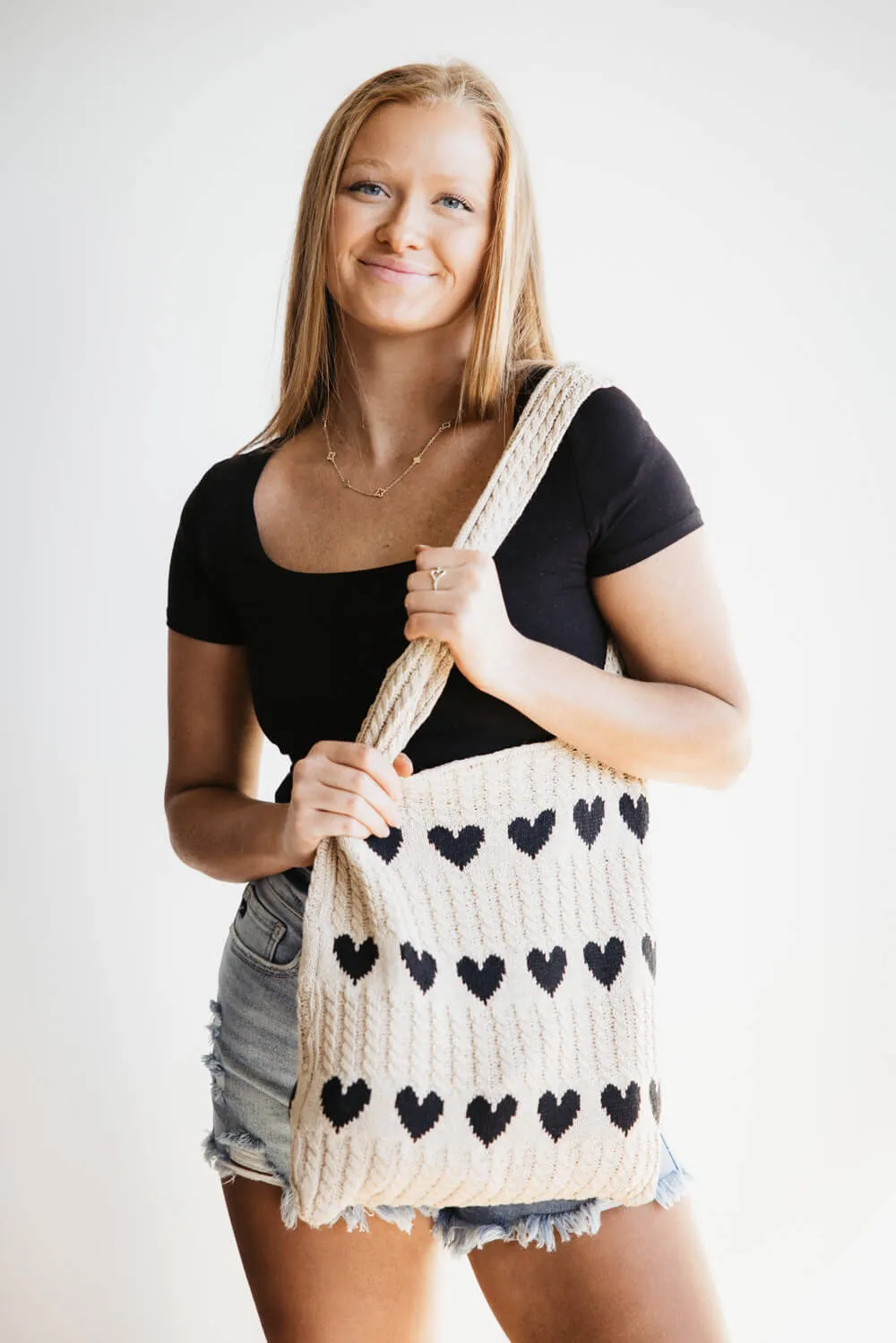 Black Heart Sweater Bag for Women in Beige/Black | HEART-BAG-GL-BLACK