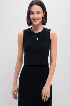 Black Pointelle Sleeveless Crew