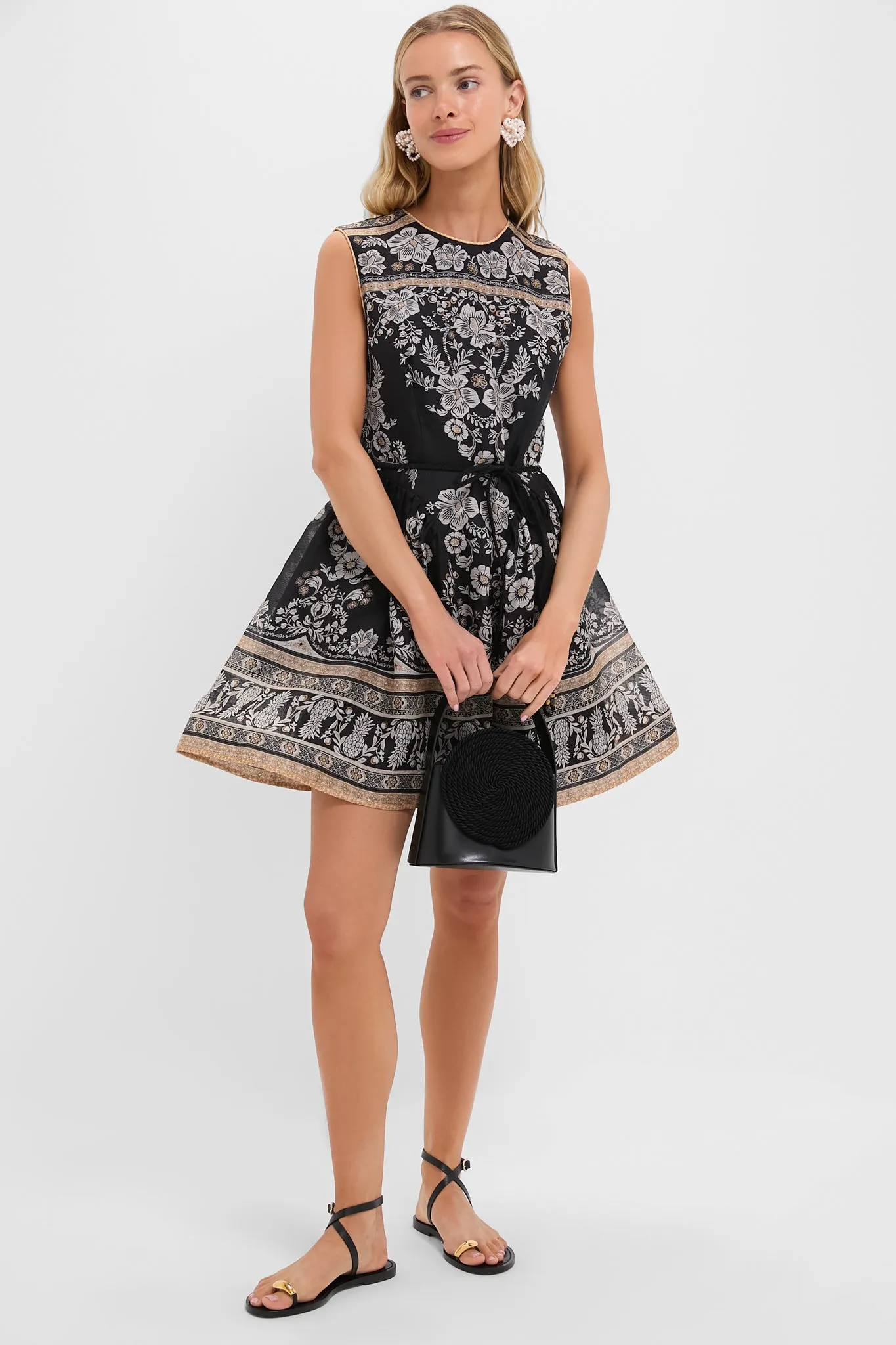 Black Stamp Balance Peplum Mini Dress