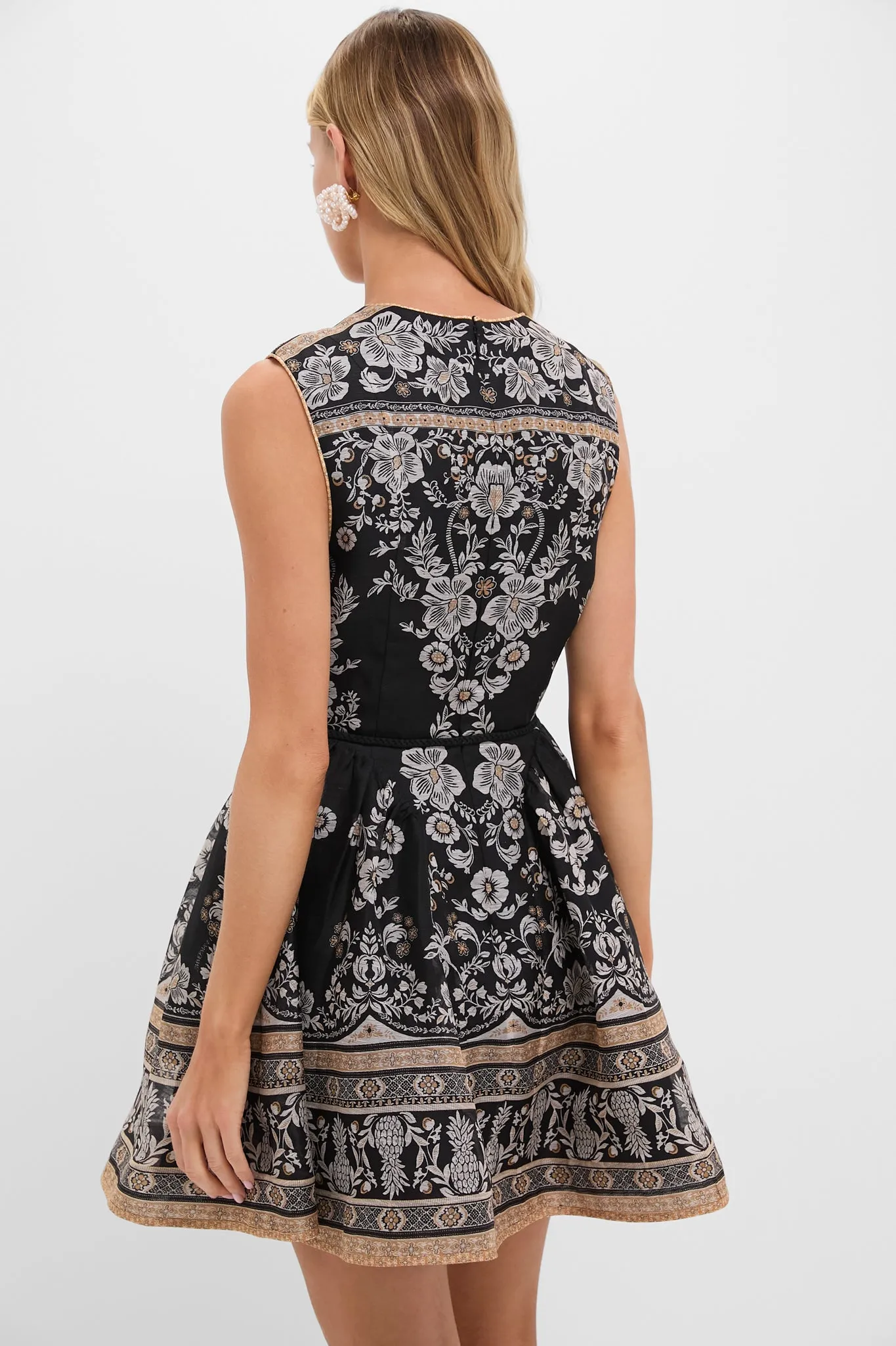 Black Stamp Balance Peplum Mini Dress