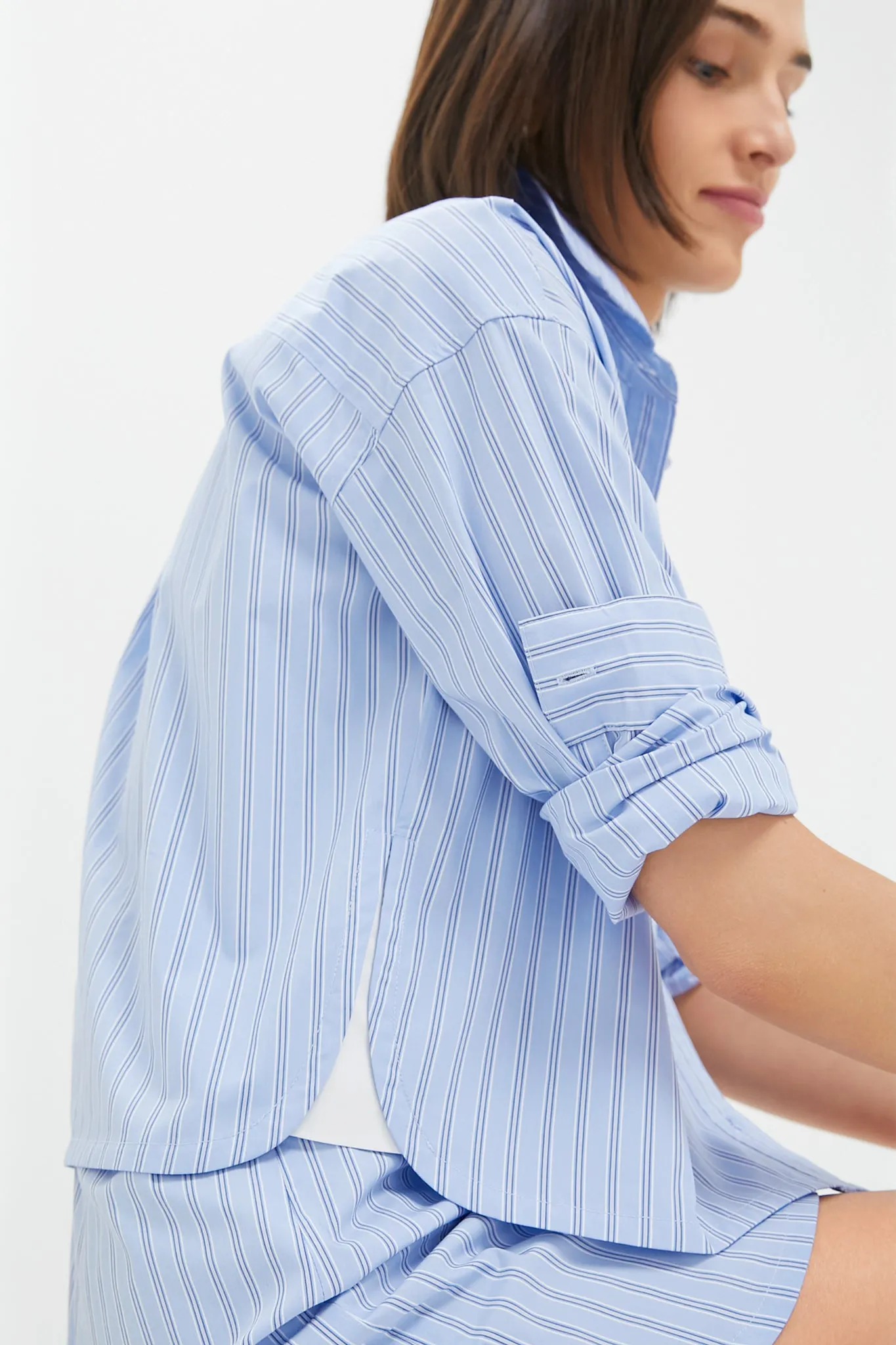 Blue and White Stripe Cropped Jasper Button Down