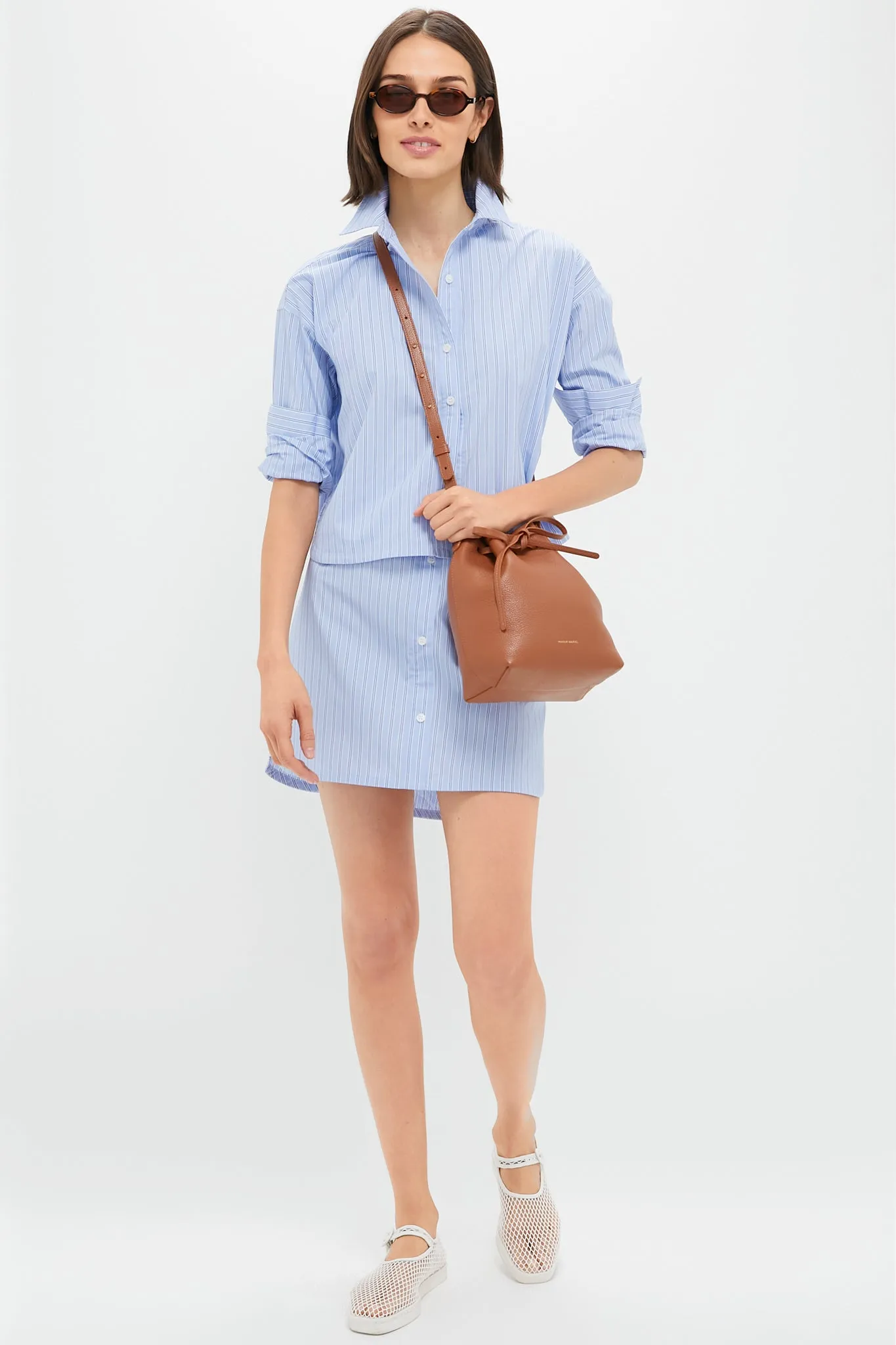 Blue and White Stripe Cropped Jasper Button Down