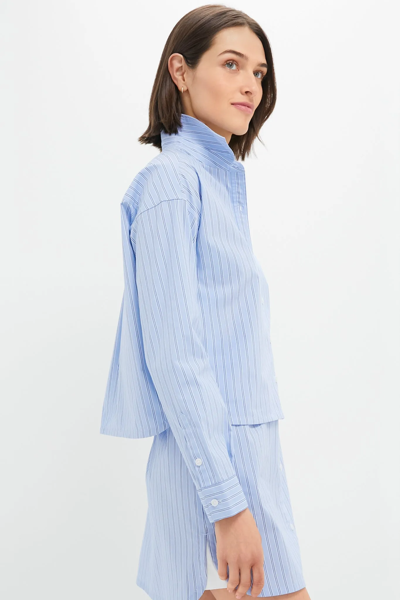 Blue and White Stripe Cropped Jasper Button Down