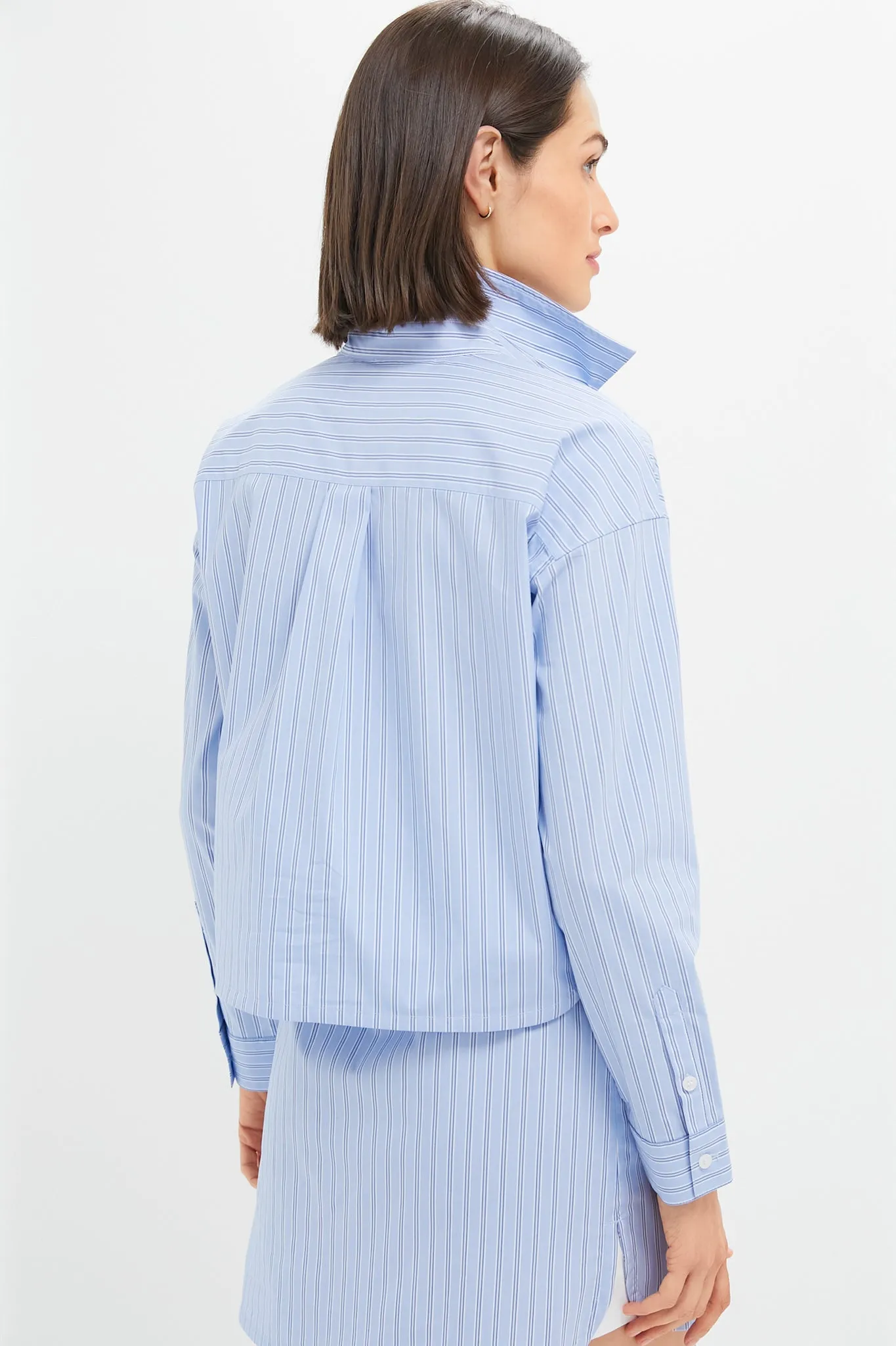 Blue and White Stripe Cropped Jasper Button Down