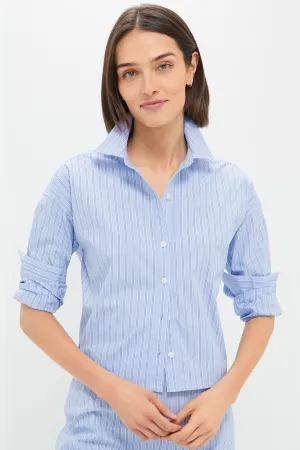 Blue and White Stripe Cropped Jasper Button Down