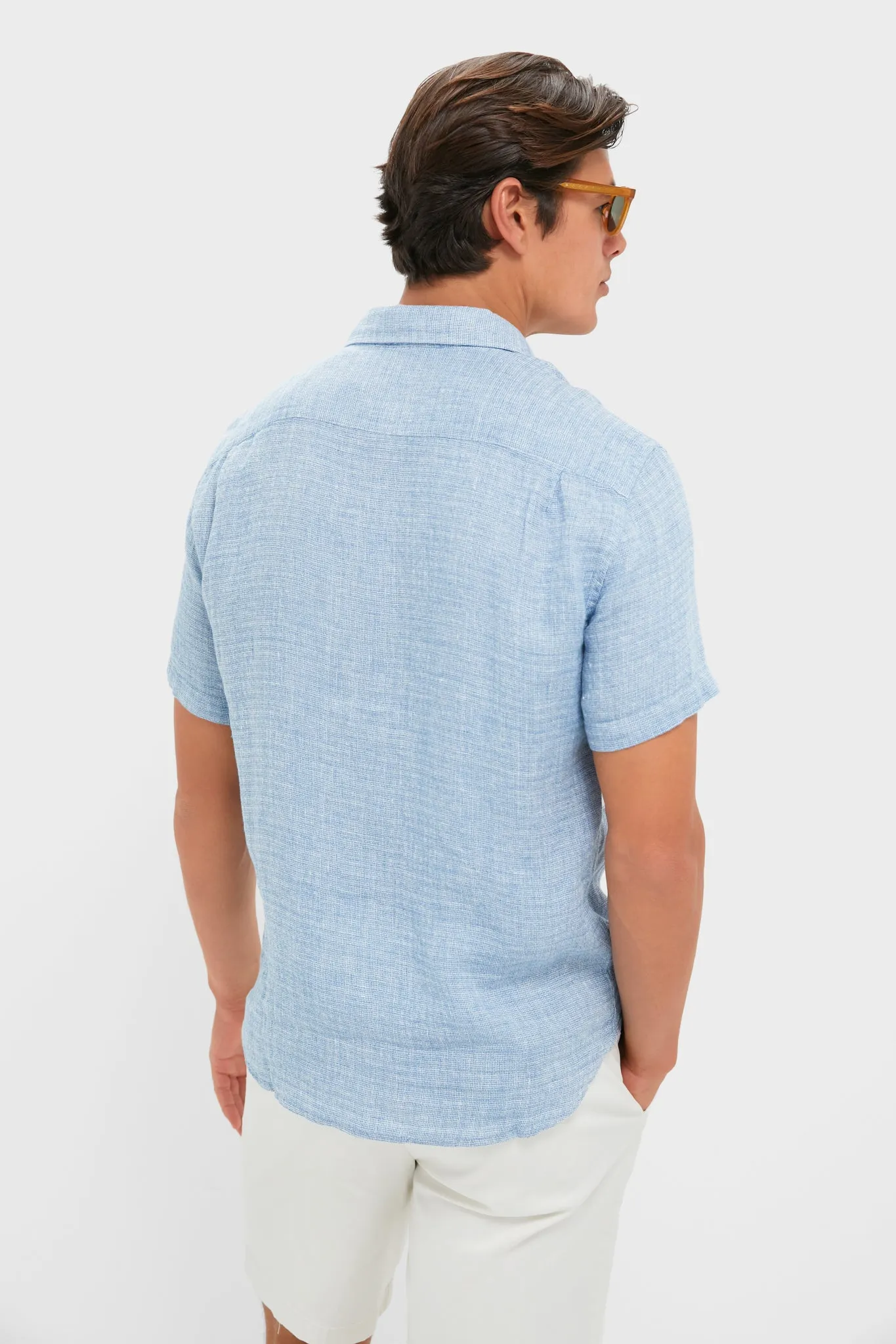 Blue Basketweave Palma Linen Shirt