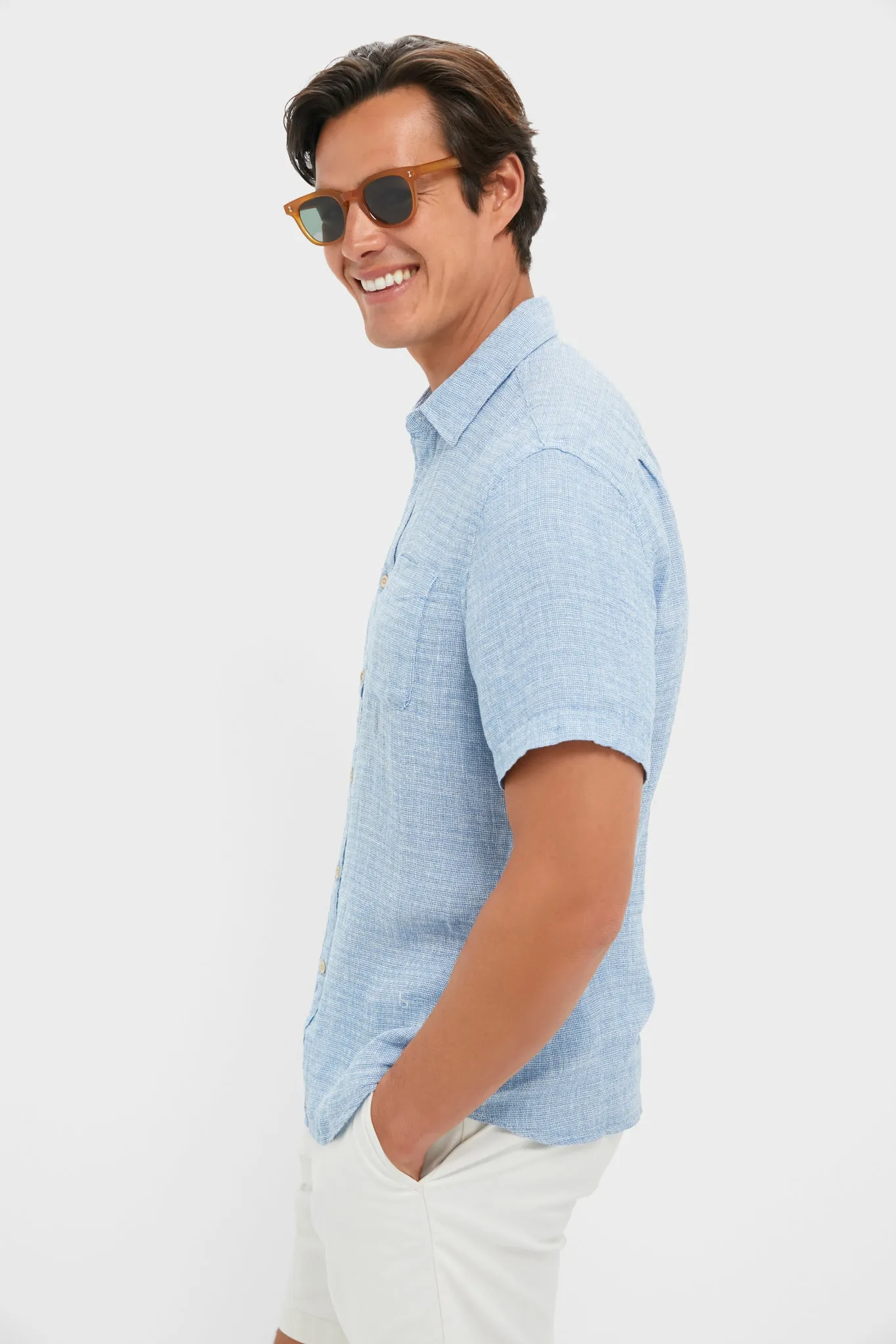 Blue Basketweave Palma Linen Shirt
