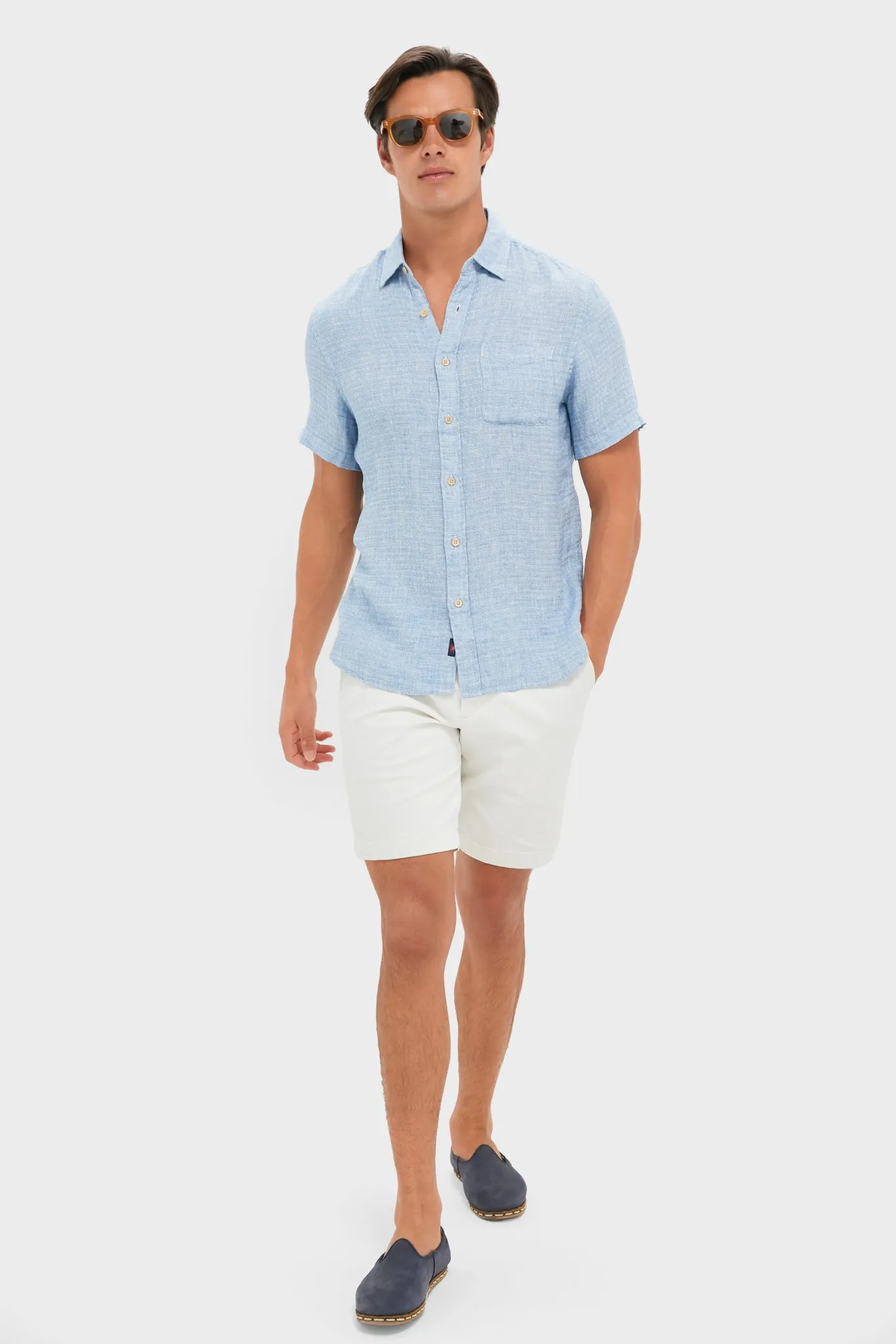 Blue Basketweave Palma Linen Shirt