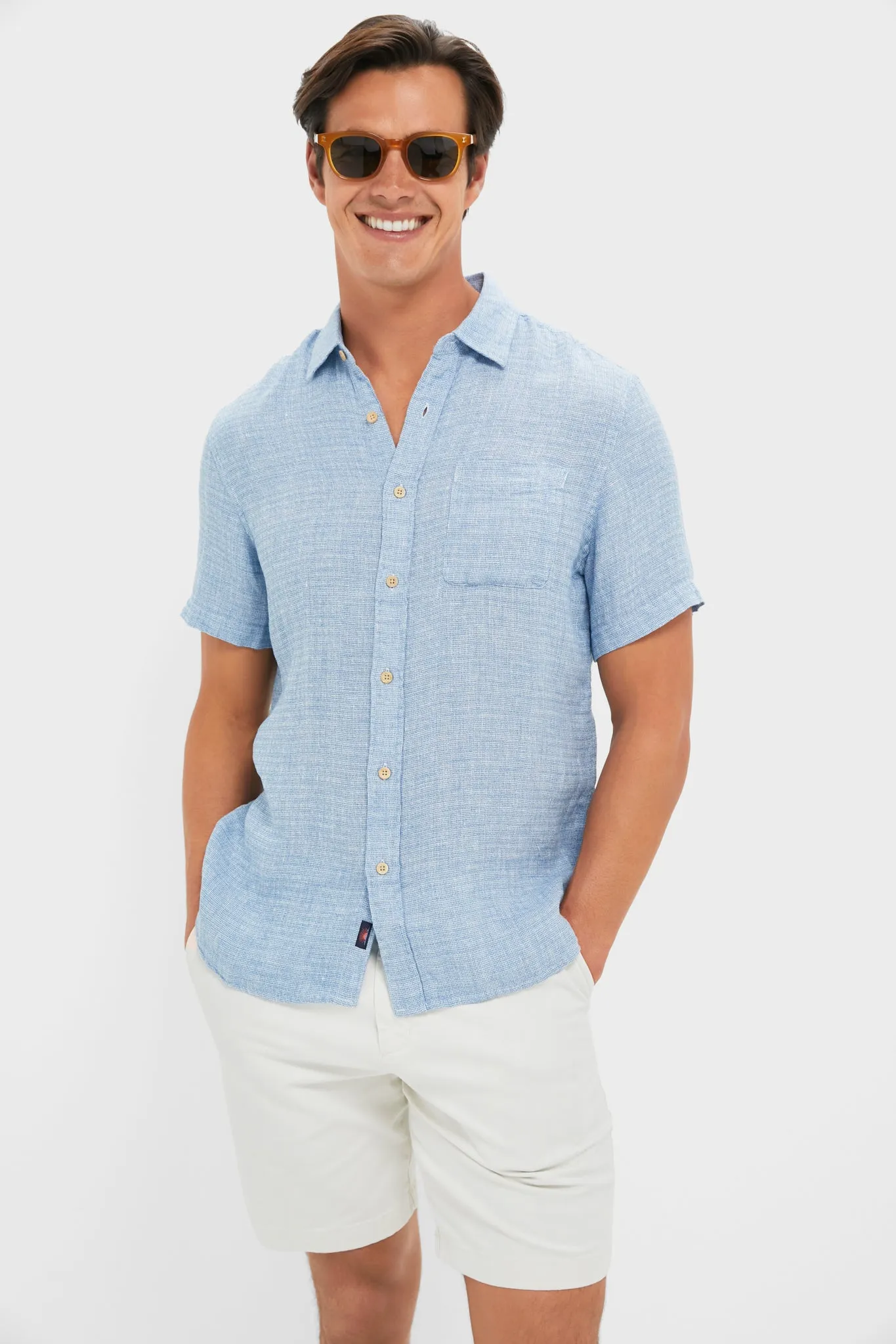 Blue Basketweave Palma Linen Shirt