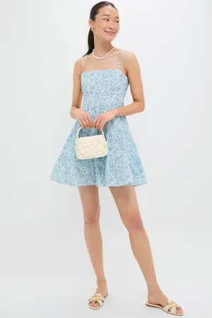 Blue Floral Beaded Straps Lily Mini Dress