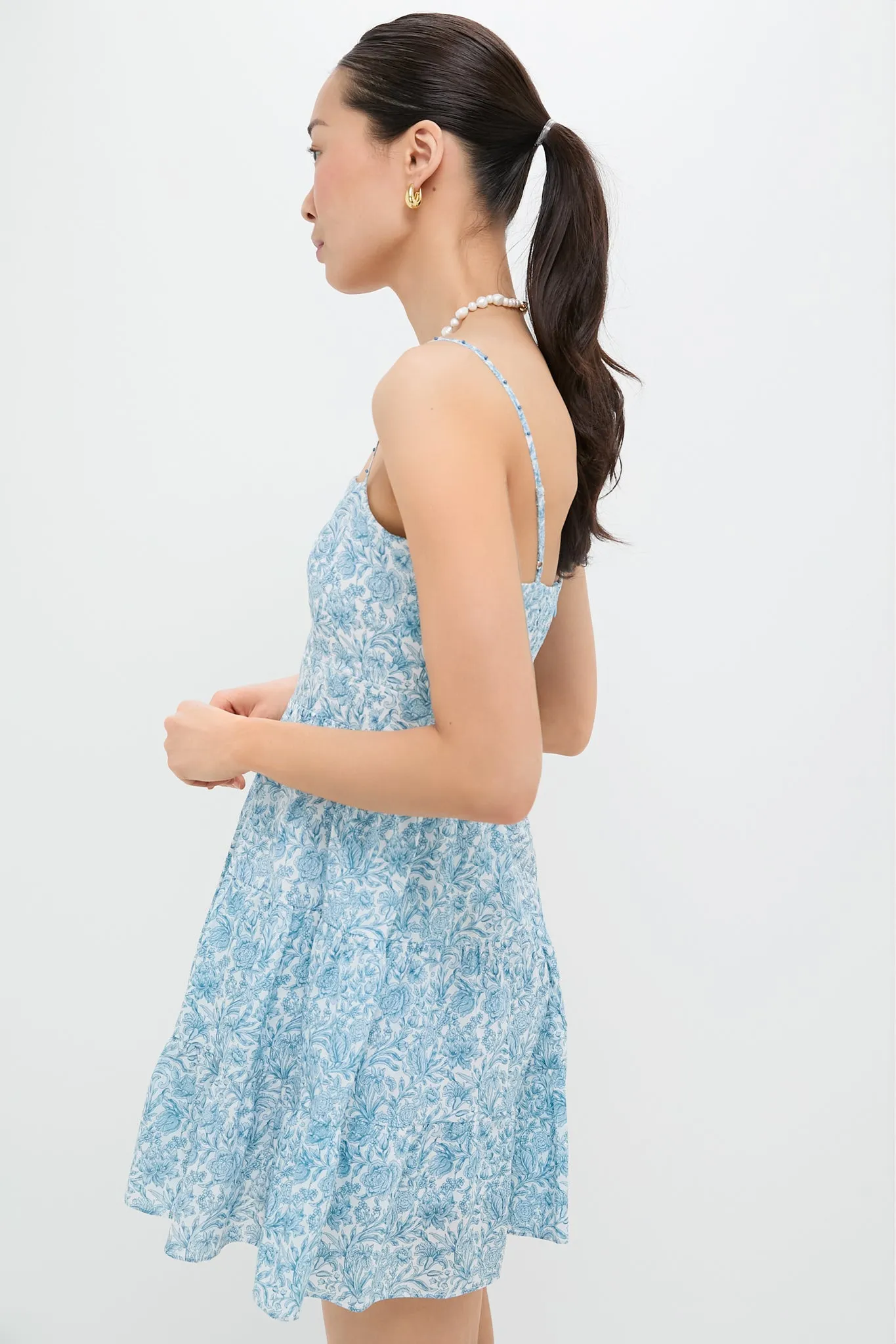 Blue Floral Beaded Straps Lily Mini Dress