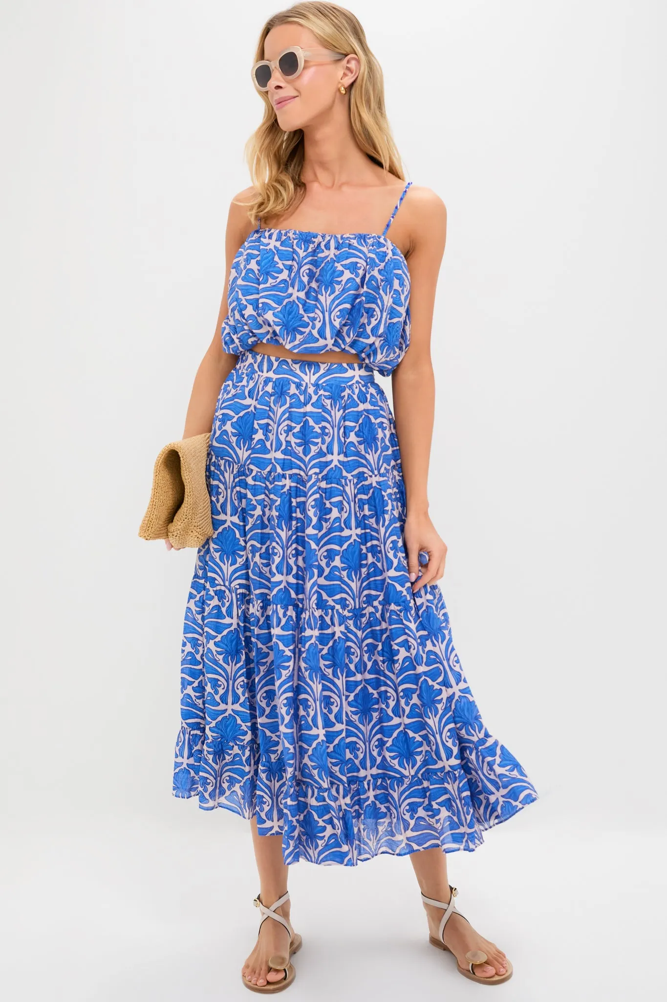 Blue Geometric Floral Azores Bubble Blouse