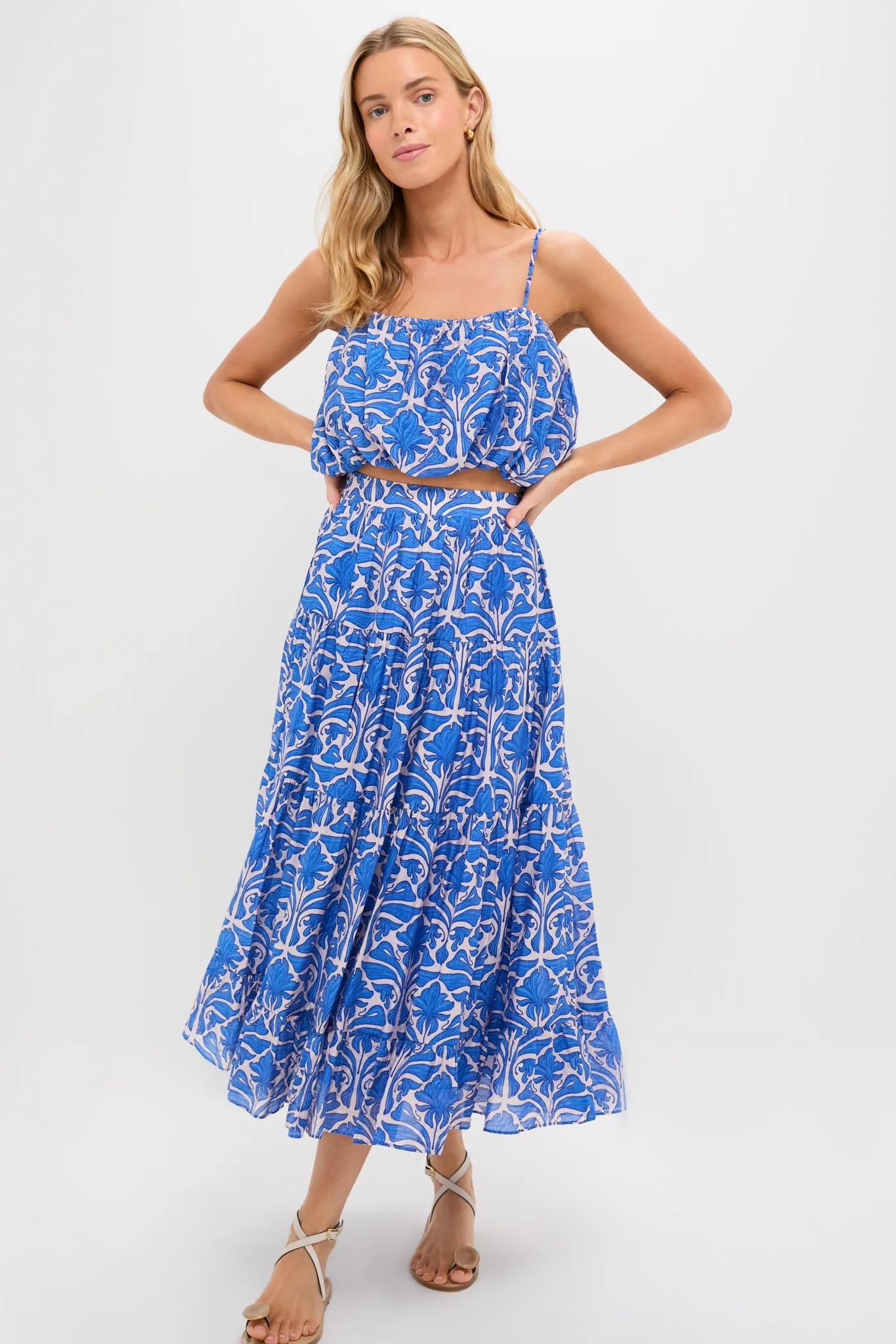 Blue Geometric Floral Azores Bubble Blouse