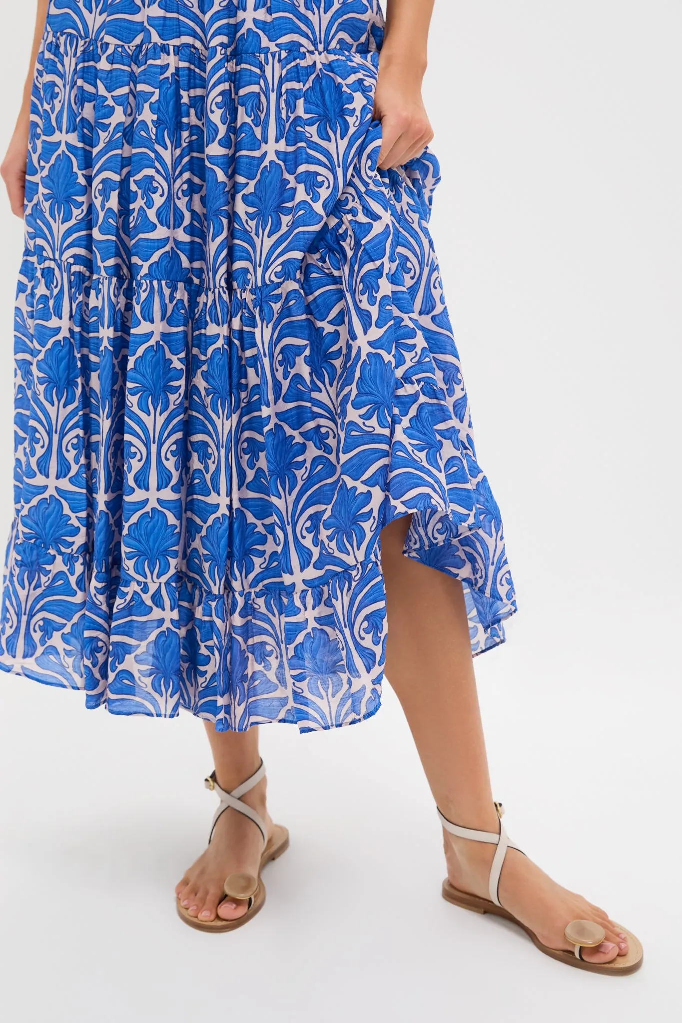 Blue Geometric Floral Porto Midi Skirt