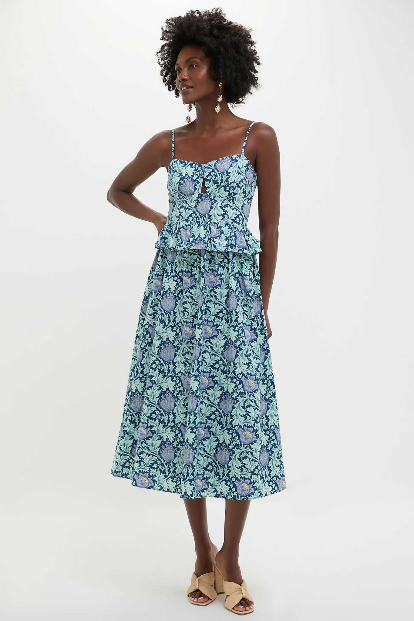 Blue Leafy Floral Maeve Midi Dress