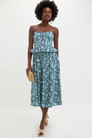 Blue Leafy Floral Maeve Midi Dress