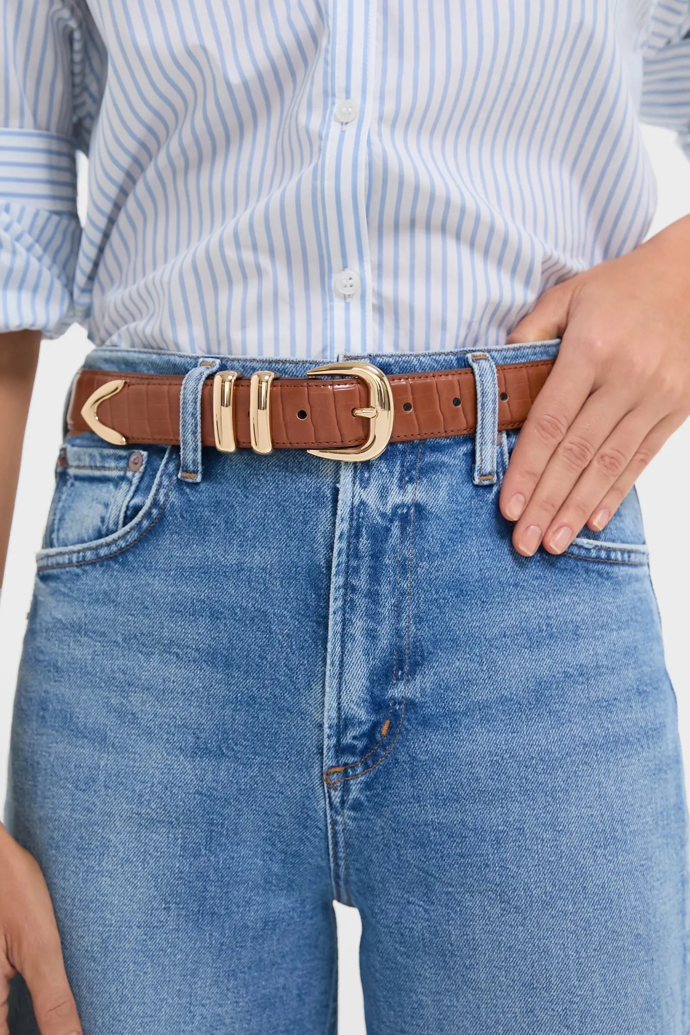 Brown Croc-Embossed Western Belt