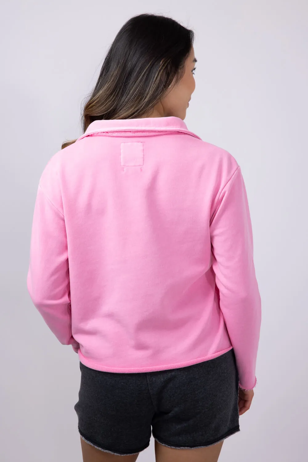C&C California Samantha Collared Sunwashed French Terry Pullover for Women in Pink | 89B03123-PINK