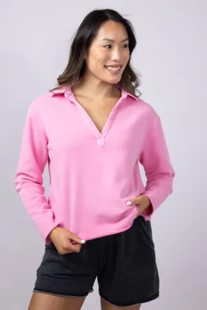 C&C California Samantha Collared Sunwashed French Terry Pullover for Women in Pink | 89B03123-PINK