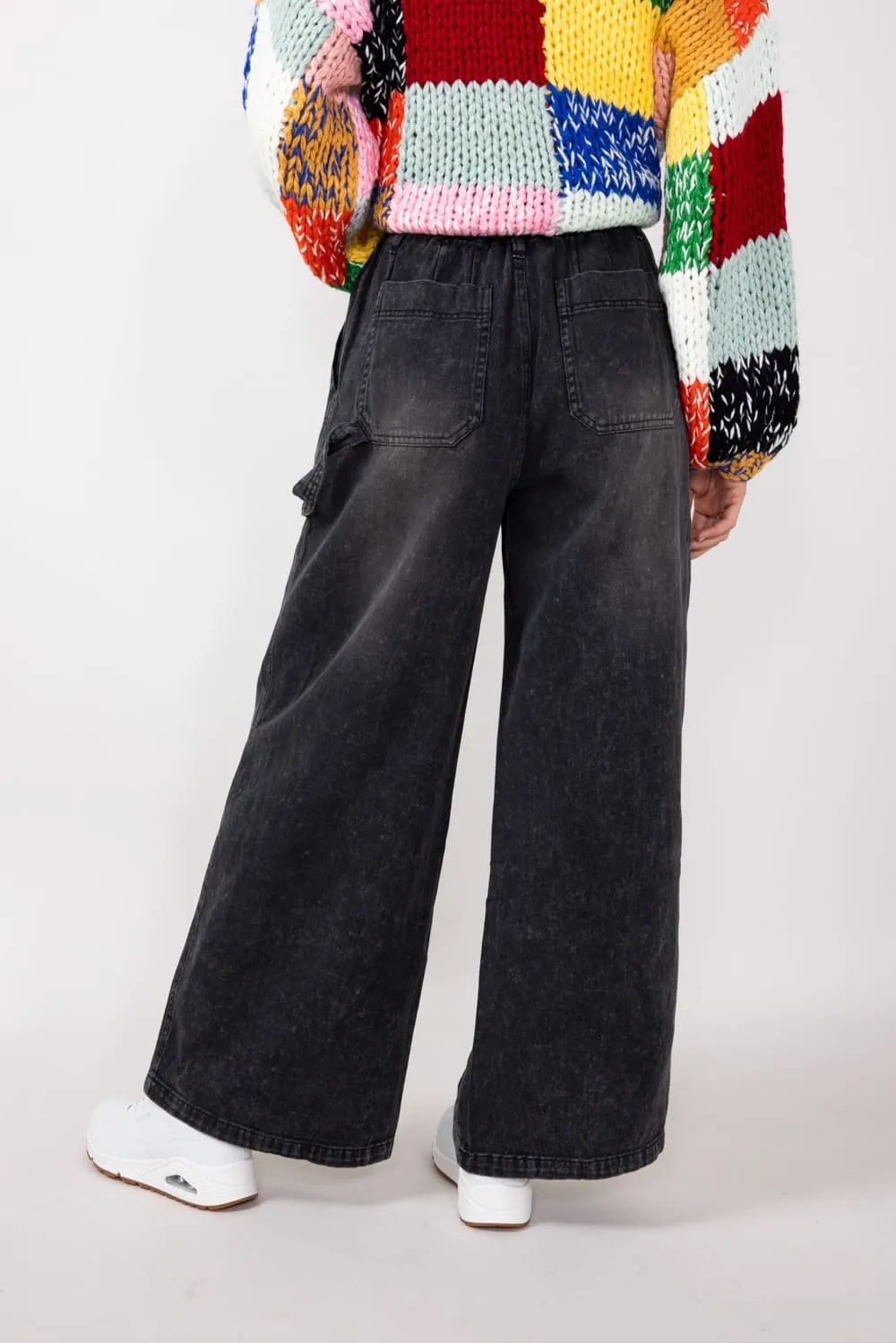 Carpenter Wide Leg Denim Pants for Women in Charcoal | DS0498-CHARCOAL