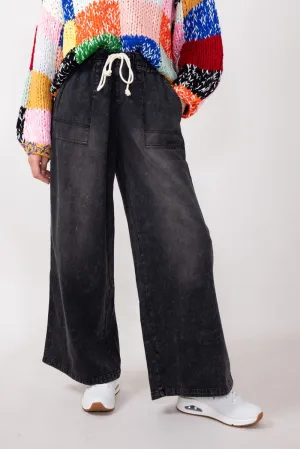 Carpenter Wide Leg Denim Pants for Women in Charcoal | DS0498-CHARCOAL