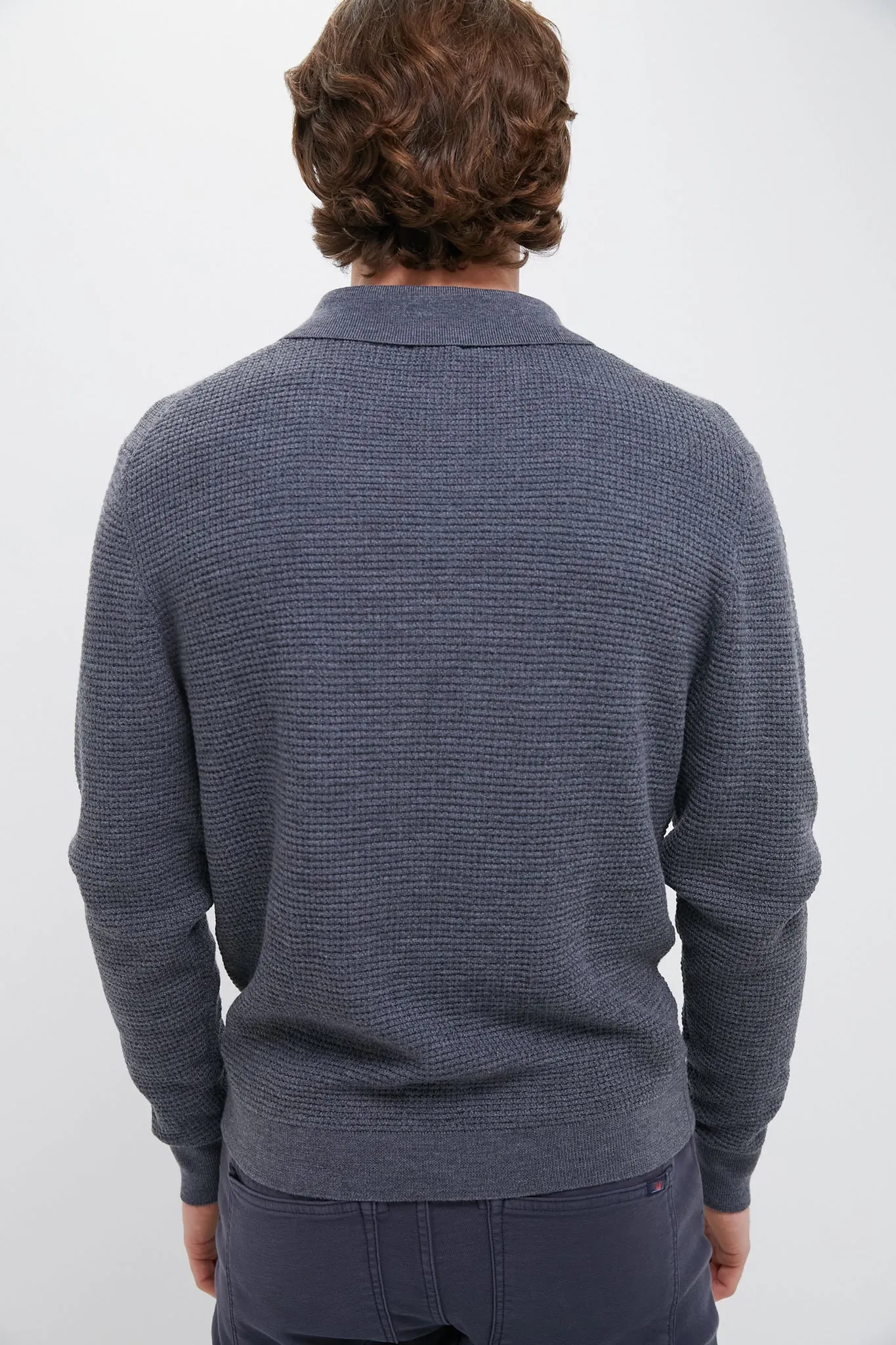 Charcoal Merino Waffle Polo