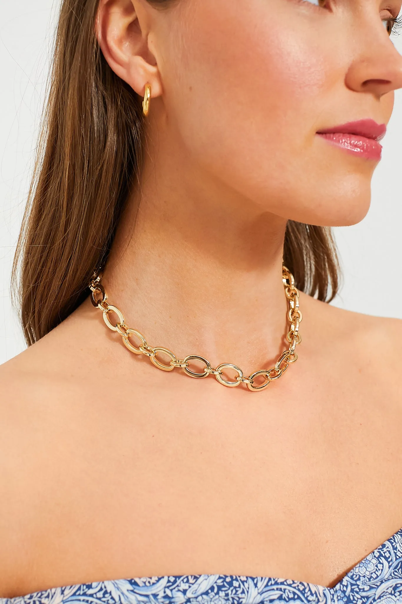 Chunky Link Chain with Lapis Bead