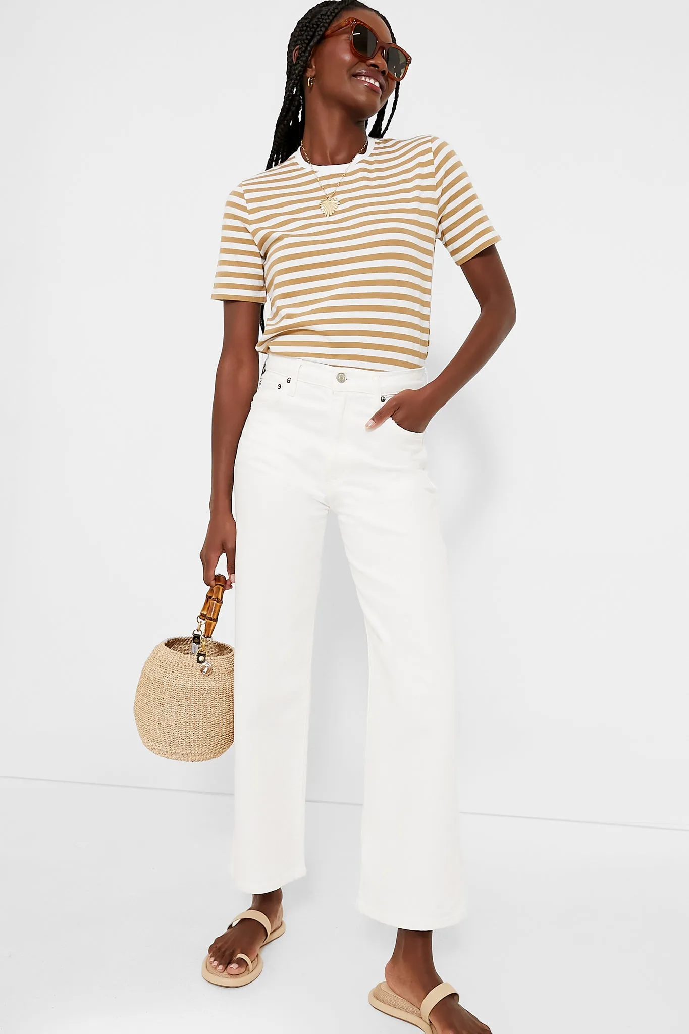 Cream Pot De Miel Bag with Bamboo Handle