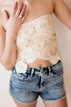 Crochet Flyaway Lace Tube Top for Women in Natural | IBT30310-NATURAL