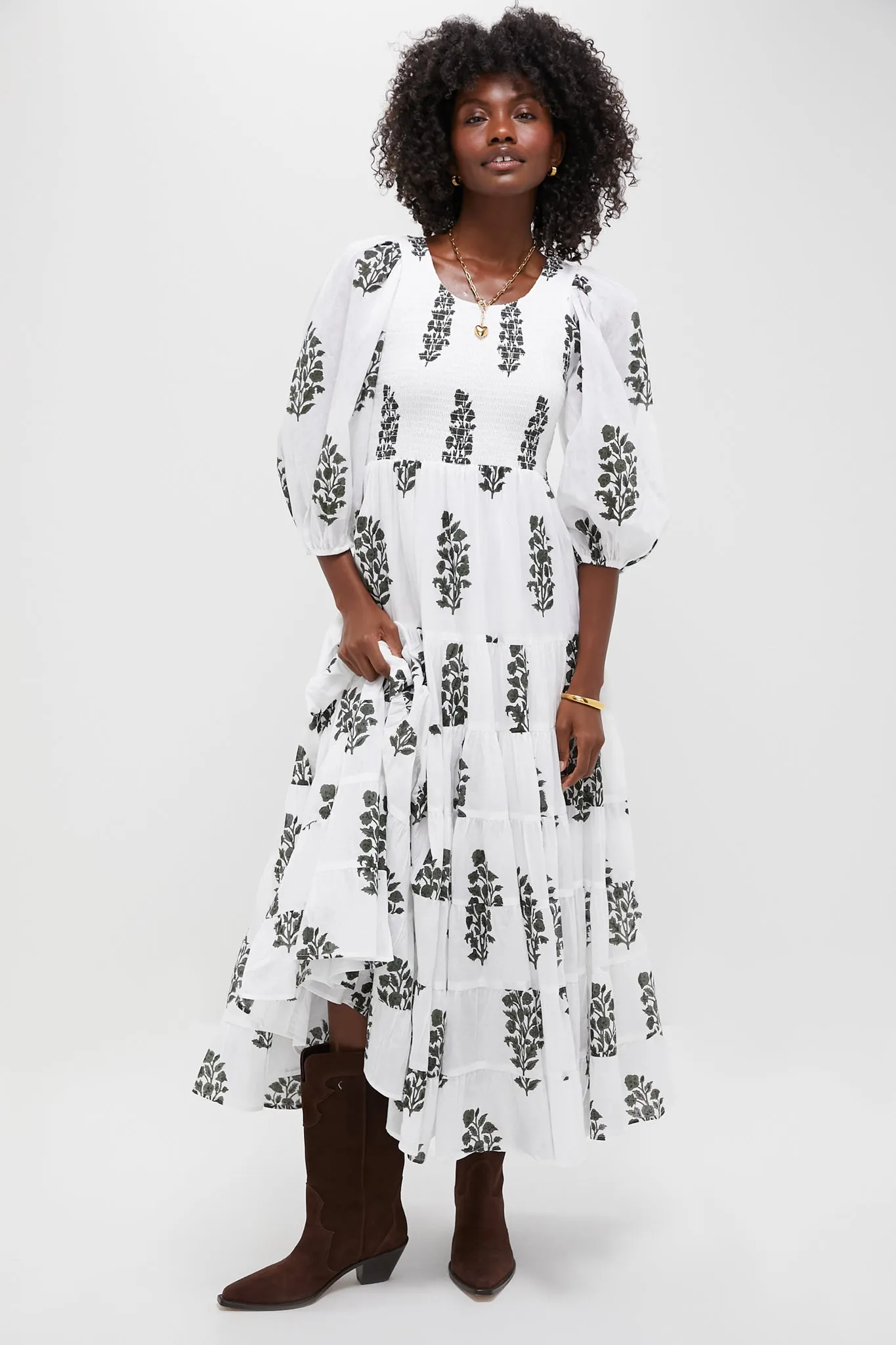 Deep Slate Green Aneeza Stamp Alice Dress