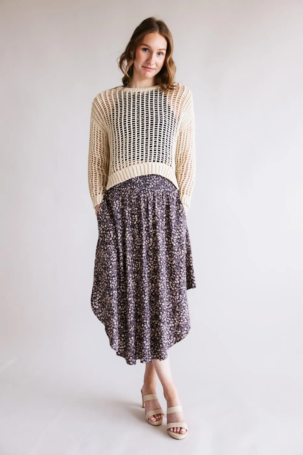 Ditsy Floral Hi-Low Midi Skirt for Women in Purple | VNS16762H8-NIGHTPURPLE