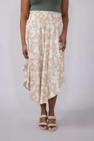 Ditsy Floral Hi-Low Midi Skirt for Women in White Taupe | VNS16762Q6-TAUPEWHITE