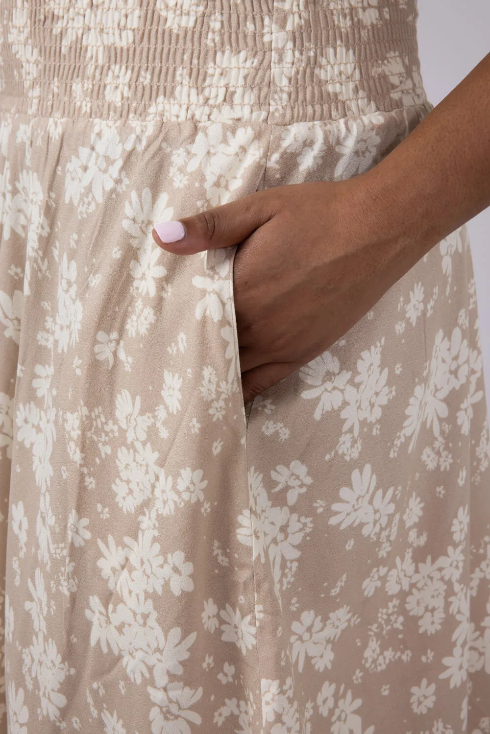 Ditsy Floral Hi-Low Midi Skirt for Women in White Taupe | VNS16762Q6-TAUPEWHITE
