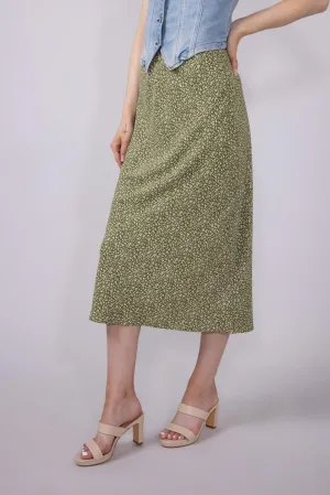Ditsy Floral Midi Skirt for Women in Avocado | 71063-AVOCADO