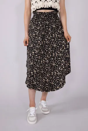 Ditsy Floral Midi Skirt for Women in Black Taupe | VNS16762Q4-BLACKTAUPE