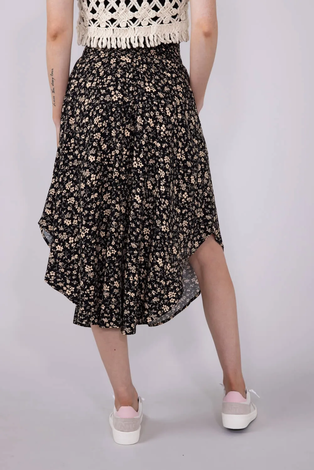 Ditsy Floral Midi Skirt for Women in Black Taupe | VNS16762Q4-BLACKTAUPE