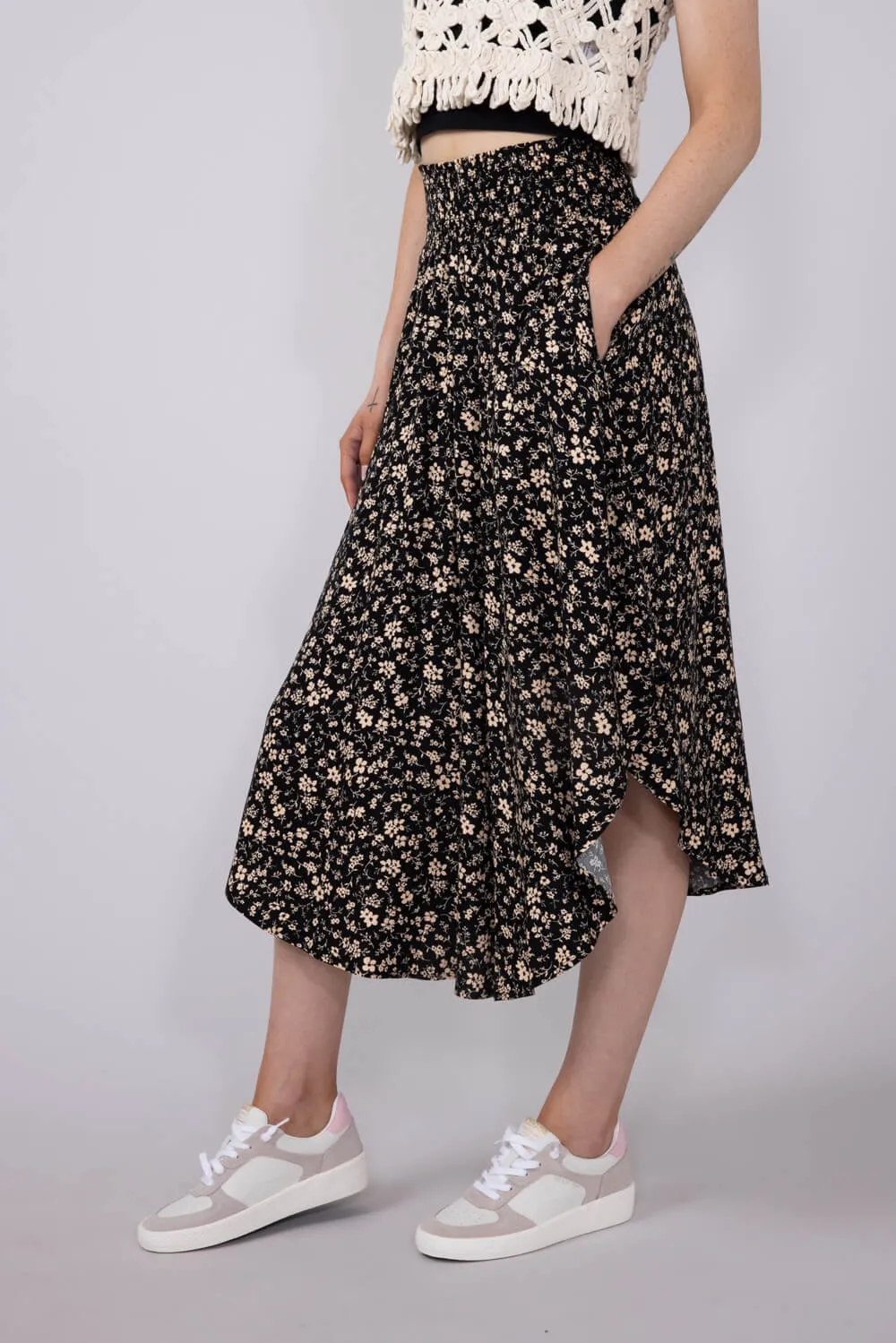 Ditsy Floral Midi Skirt for Women in Black Taupe | VNS16762Q4-BLACKTAUPE